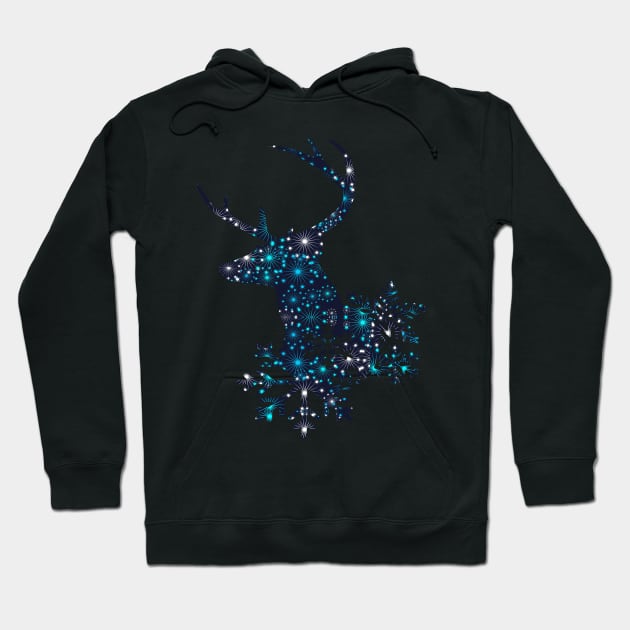 Star Pattern Christmas Deer With Snowflakes Hoodie by Atteestude